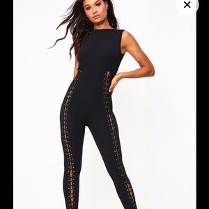 Black lace up leg jumpsuit